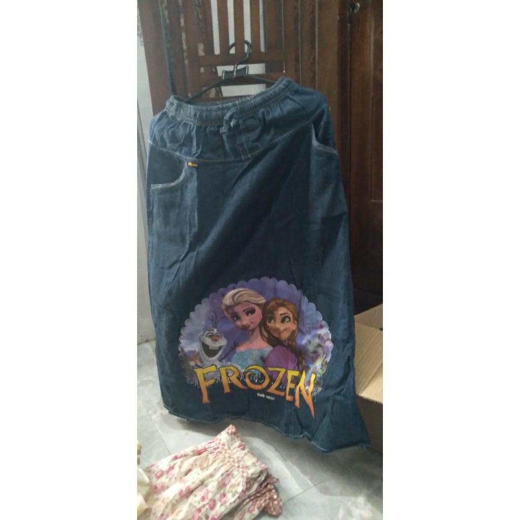 rok frozen jeans strecy tidak kaku usia 4-7