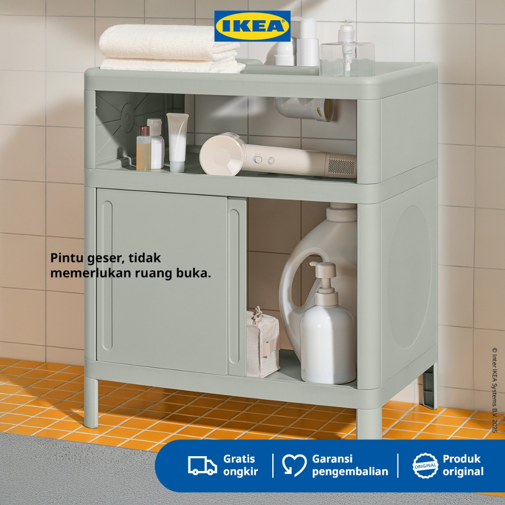 IKEA IVOSJON Kabinet Dasar Wastafel Serbaguna Dengan Pintu Geser Hijau 50x33x57cm