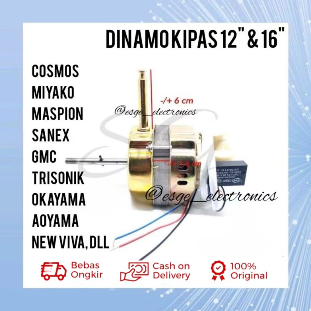 DINAMO KIPAS ANGIN MIYAKO COSMOS GMC SANEX DLL / MOTOR KIPAS ANGIN MIYAKO COSMOS GMC SANEX 12" & 16"