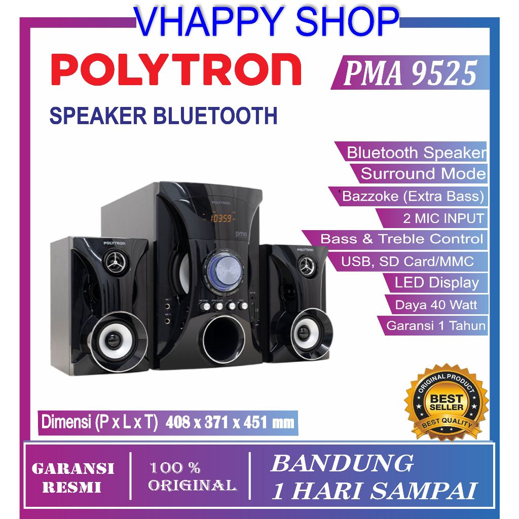 SPEAKER AKTIF POLYTRON PMA 9525 PMA9525 RADIO FM + BLUETOOTH NEW ORIGINAL
