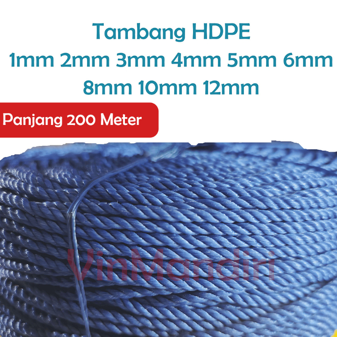 Tali Tambang Plastik Panjang 200 Meter Tali Tambang HDPE 1mm 2mm 3mm 4mm 5mm