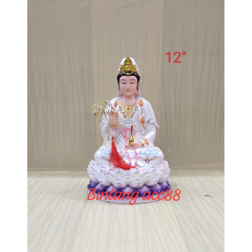 patung dewi kwan im/ kwan in / guan yin - putih - fiber -12inch