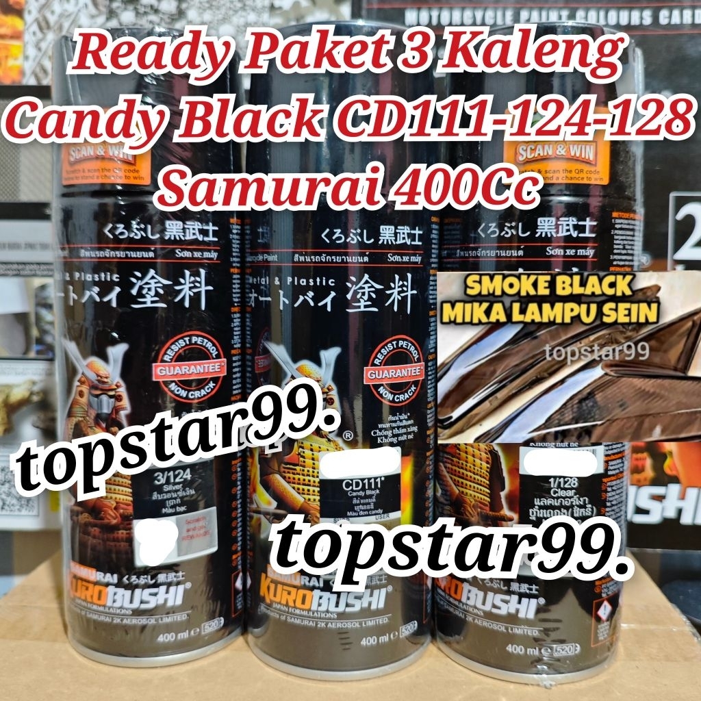 Pilok Pylox Cat Samurai Paket 3 Kaleng Candy Black CD111 111 Hitam Silver 124 Silper Metalil Y3 Clea