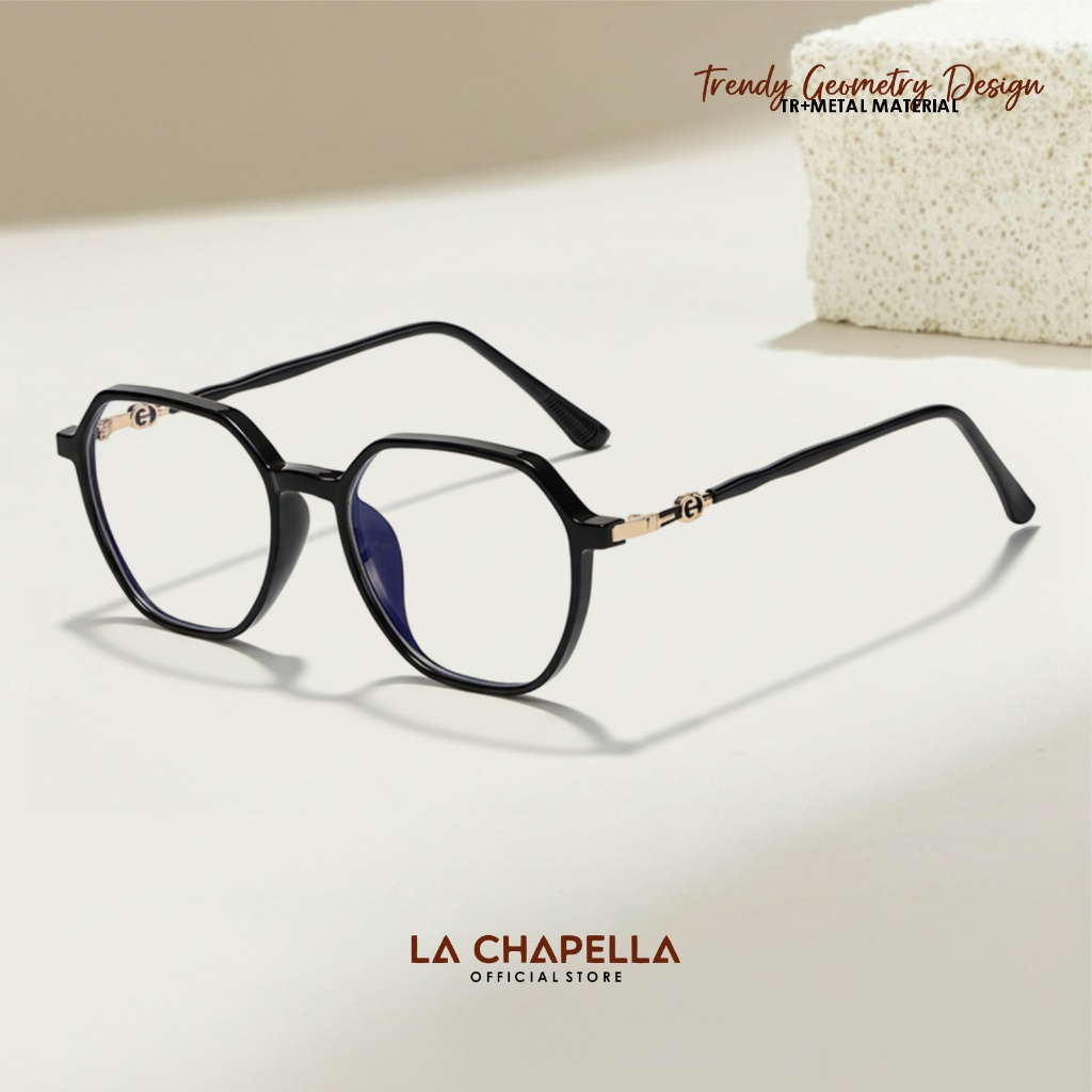 La Chapella Kacamata Photocromic Anti Radiasi Blueray Geometri Bulat TR-90+Metal Ringan - 2108 -