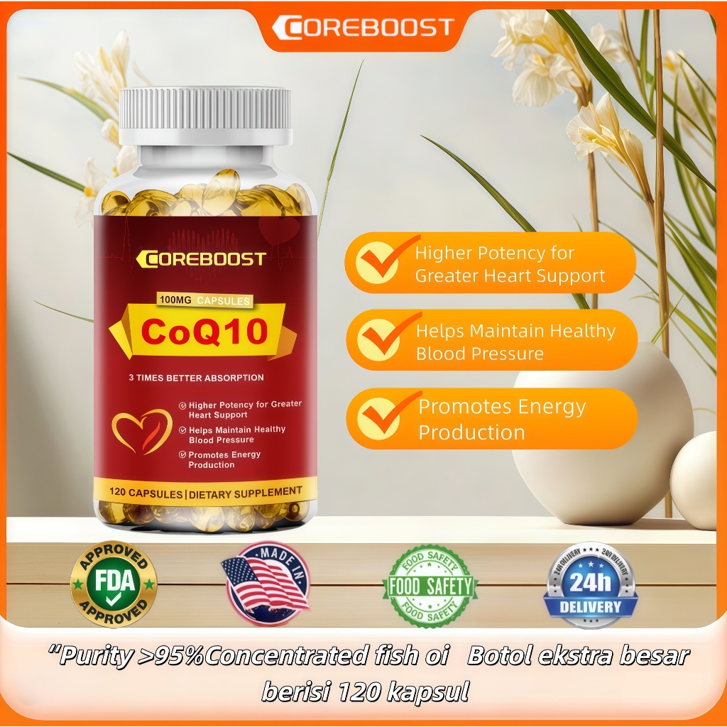 CoreBoost Kapsul Koenzim Q10 Daya Serap 3x Perlindungan Jantung yang Sangat Aktif + Manajemen Tekana