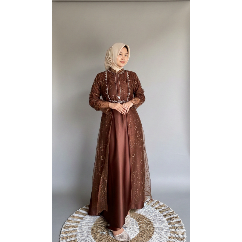 ANNISA DRESS GAUN PESTA KONDANGAN GAMIS ATASAN WANITA KOMBINASI BROKAT SATIN TERMURAH VIRAL PREMIUM