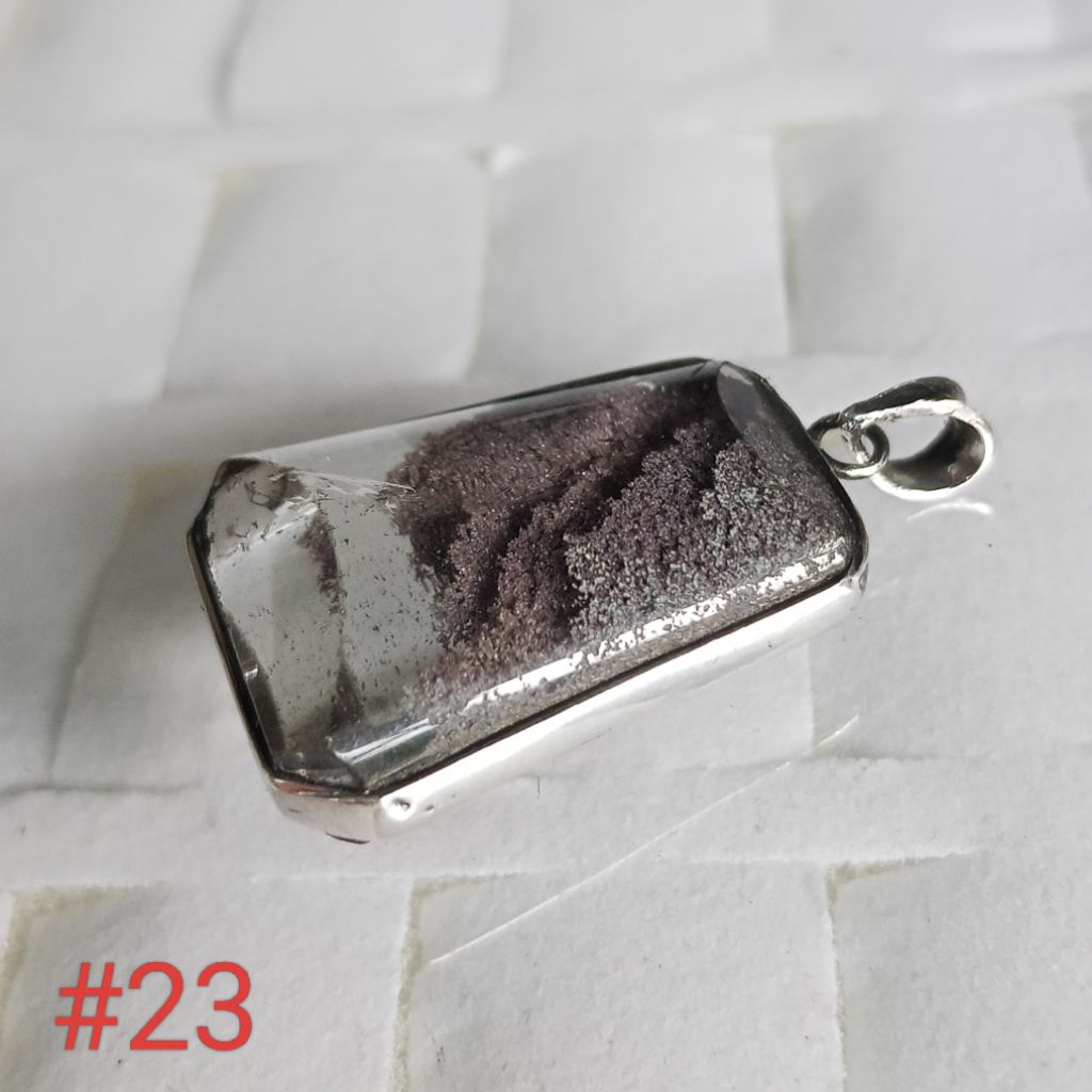 liontin perak, batu natural rock crystal _ kecubung karang #23