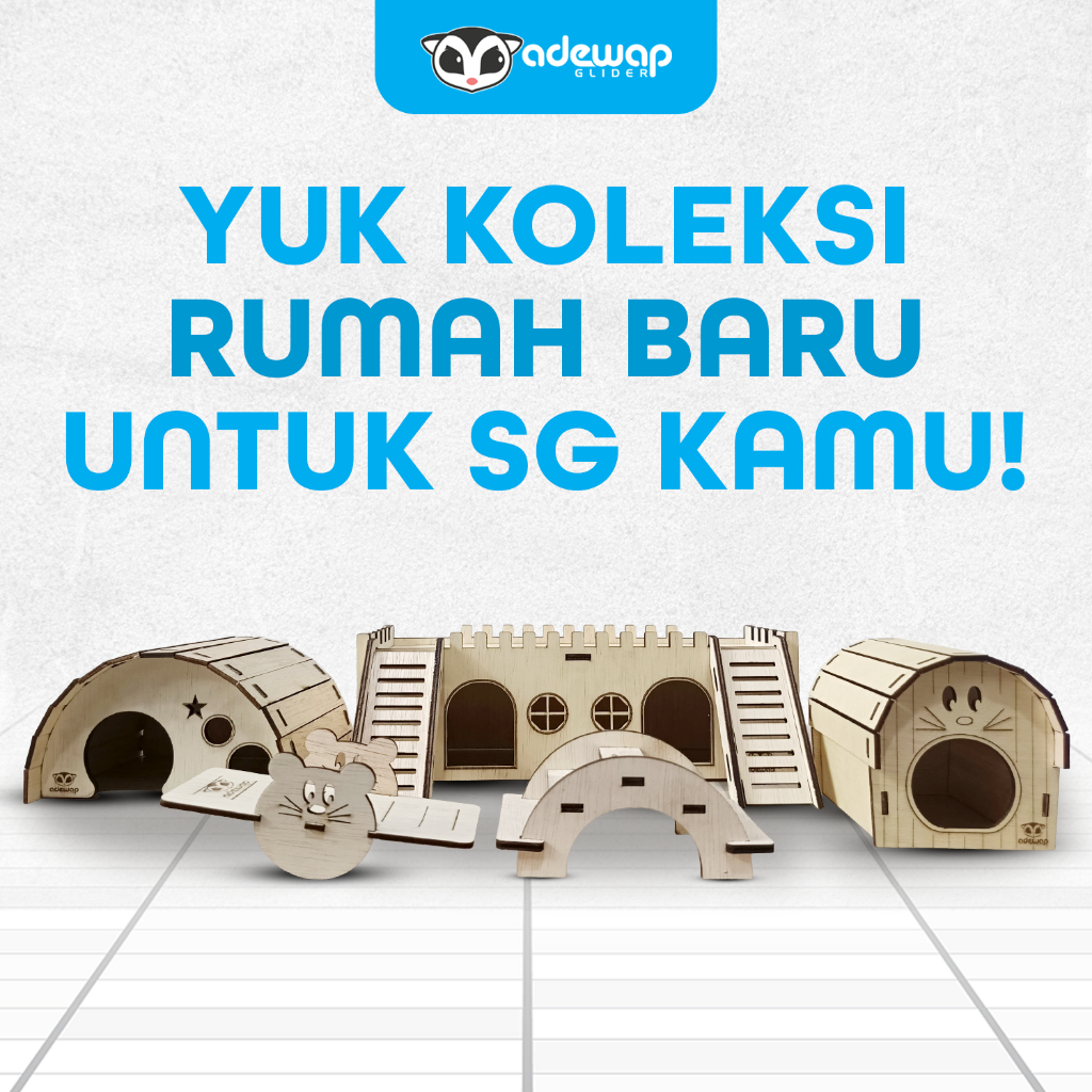 ADEWAP GLIDER Ayunan Laser Cut Rumah Kayu Sugar Glider Hamster Marmut Tempat Bersembunyi & Bermain Hewan Kecil