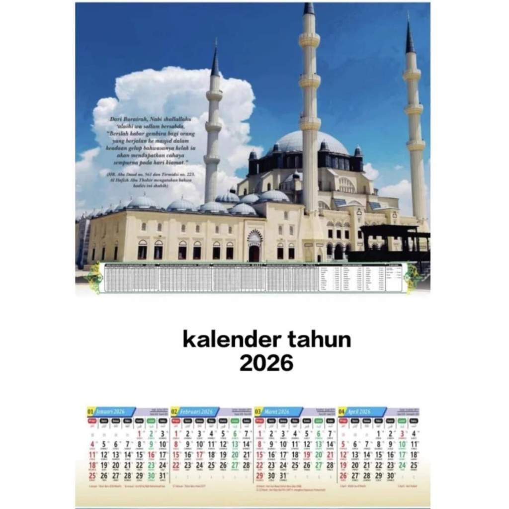 Kalender Islam 2026 Gambar Masjid | Kalender Hijriyah 1447 ada jadwal sholat Lengkap Tanggalan Jawa 