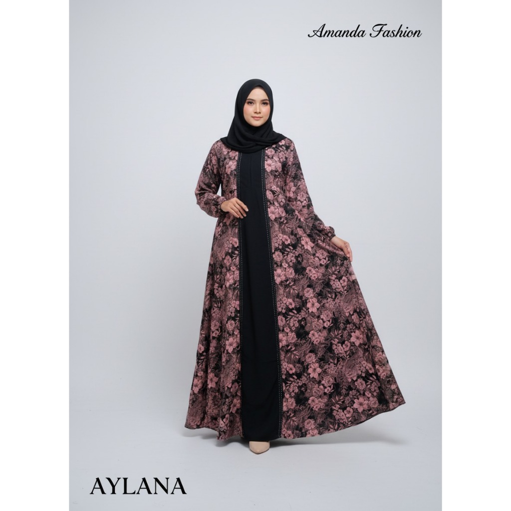 Gamis Amanda Aylana Rayon Motif Bunga Mix Rayon Twill Premium
