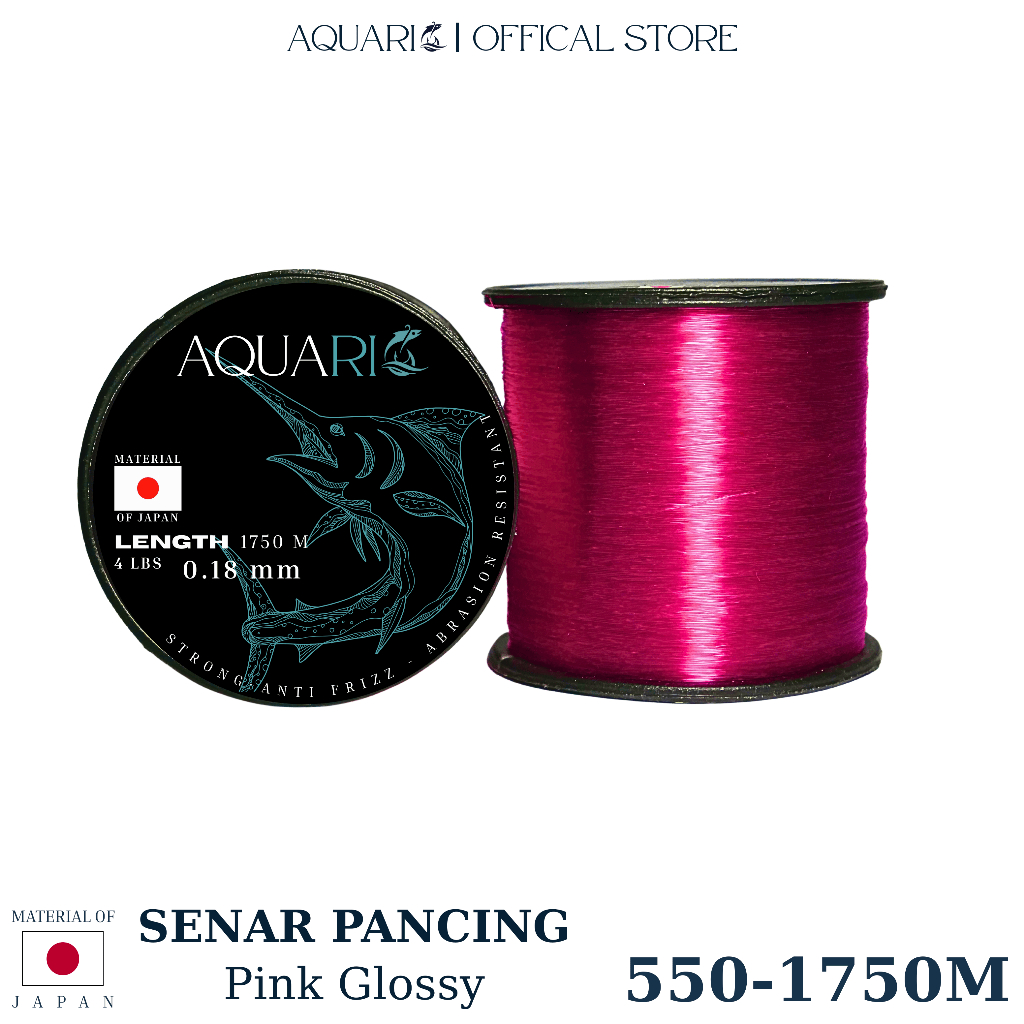 AQUARIO Tali Pancing OLAHAN 550-1750m Senar Pancing AQUARIO Pink Glossy (Nilon) Kuat Anti Frizz Taha