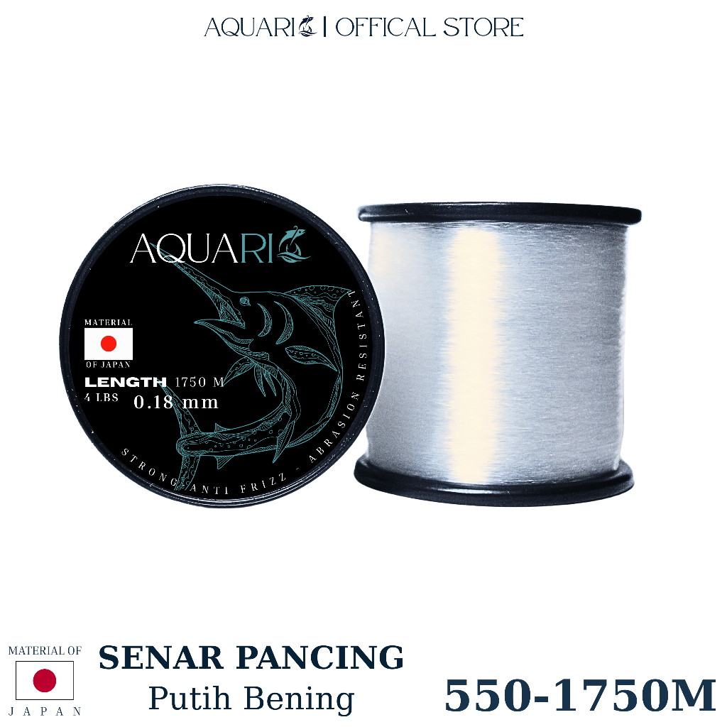 AQUARIO Tali Pancing OLAHAN 550-1750m Senar Pancing AQUARIO Putih Bening (Nilon) Kuat Anti Frizz Tah