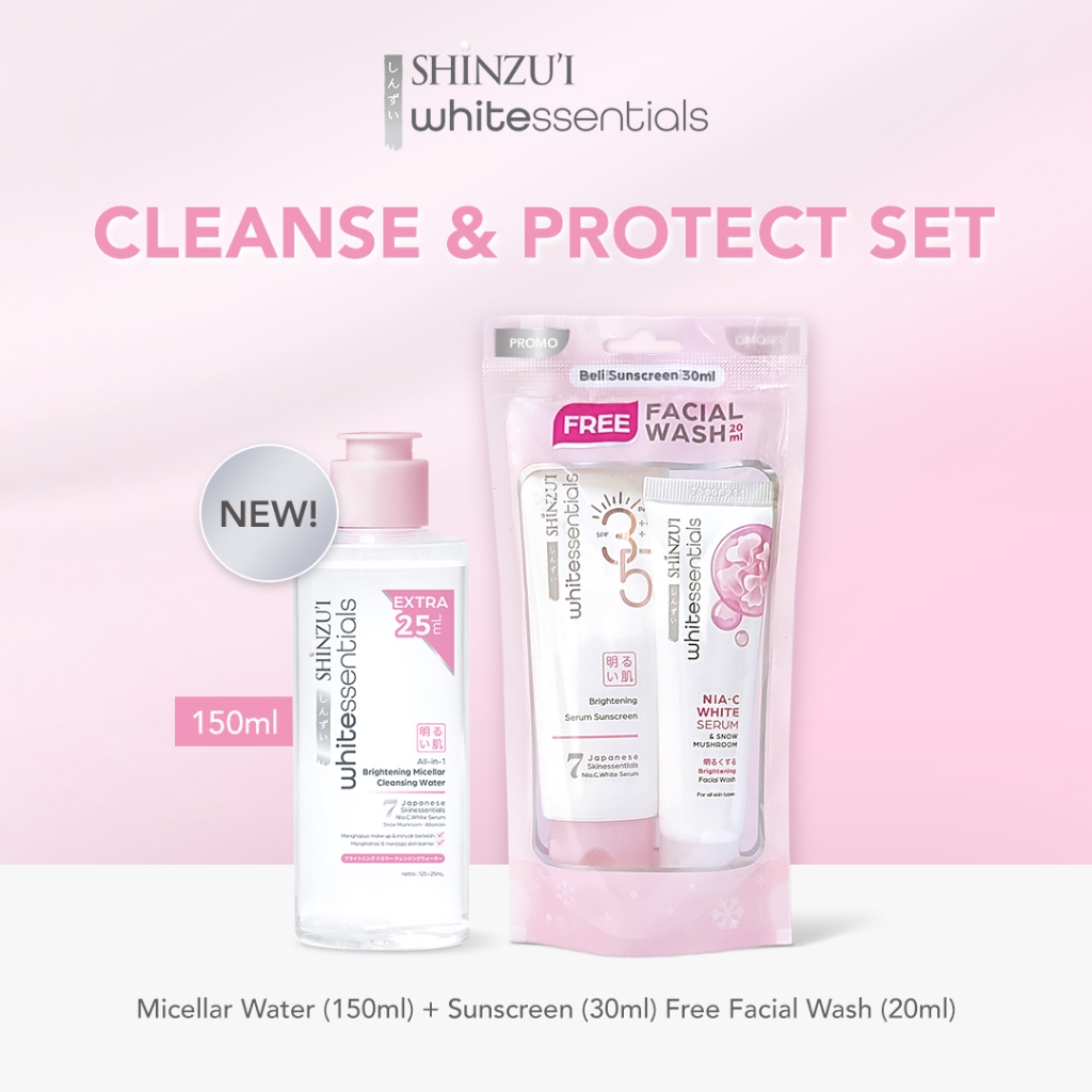 Shinzui Whitessentials Cleanse & Protect Set 3 in 1 (Micellar Water 125+25ml EXTRA, Sunscreen 30ml F