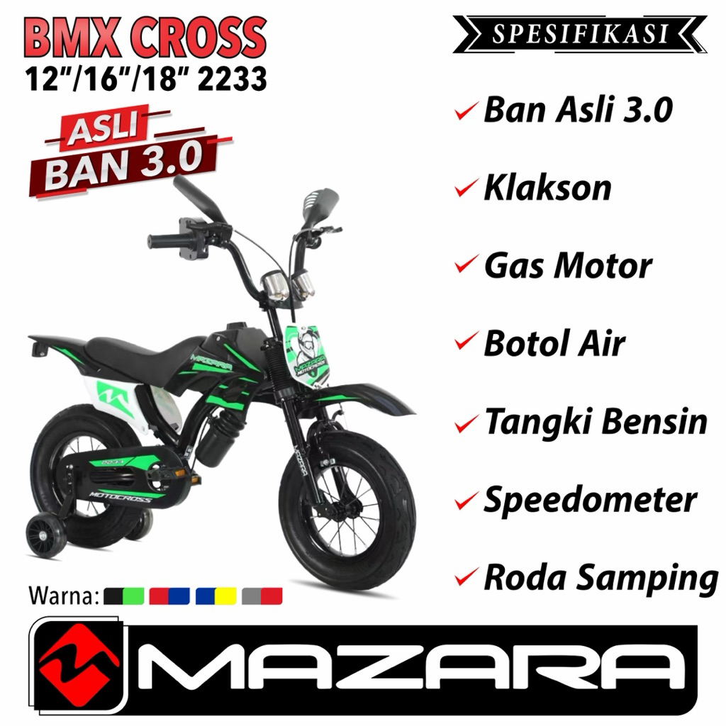 Khusus gojek MAZARA Sepeda Anak Laki BMX MAZARA 2233 Ukuran 12, 16, dan 18 inch  Motor Cross Trail B