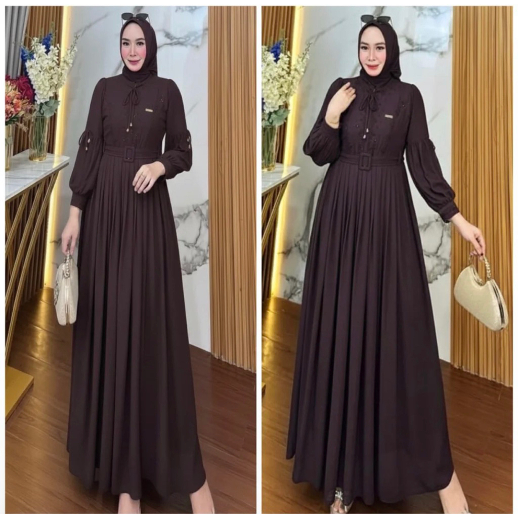 Khalisa Dress Lebaran Terkini Baju Kondangan Model Elegant Gamis Wanita Bahan Ceruty Baby doll mix s