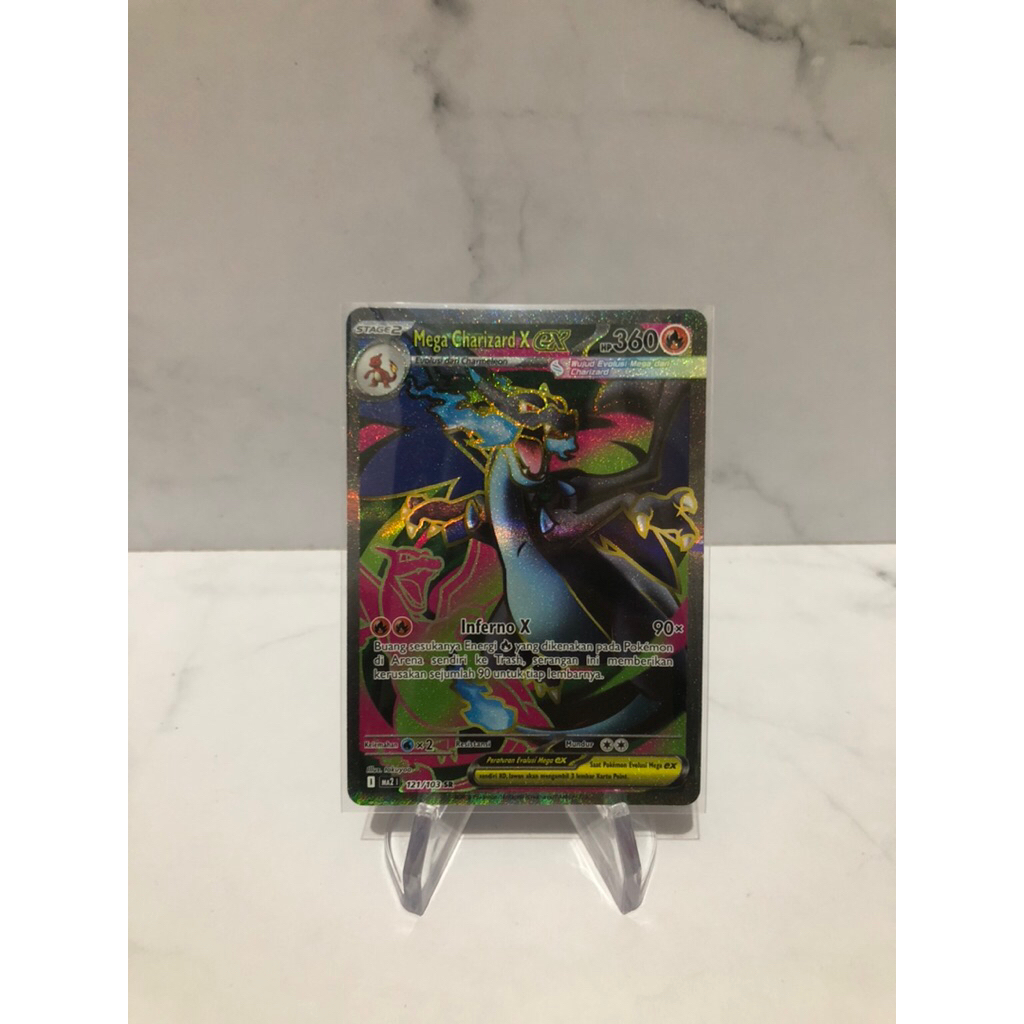 mega charizard X EX SR kobaran biru pokemon tcg indonesia