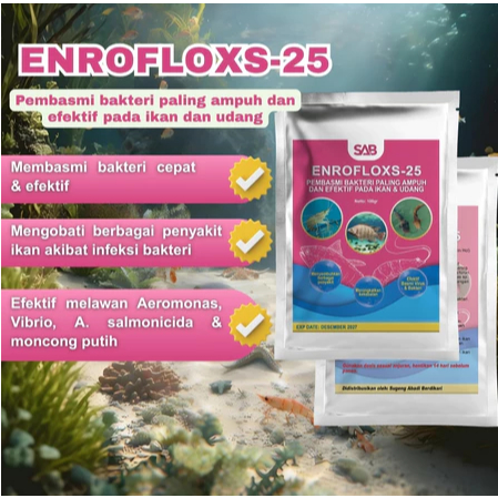 100 gram ENROFLOXS 25 Enrofloxacin HCl Antibiotik Ikan dan Udang - ENROFLOXS Obat Antibiotik