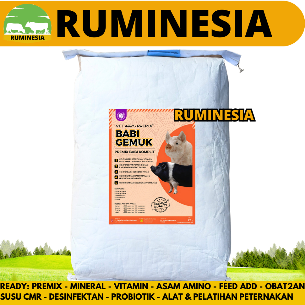 VETWAYS BABI GEMUK 25 KG - Premix Babi Top Up Suplemen Vitamin Penggemuk Babi & Menambah Nafsu Makan
