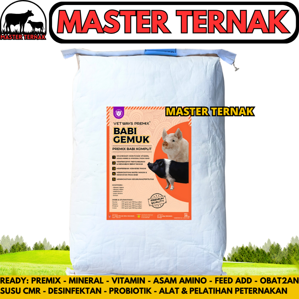 VETWAYS BABI GEMUK 25 KG - Premix Babi Top Up Suplemen Vitamin Penggemuk Babi & Menambah Nafsu Makan