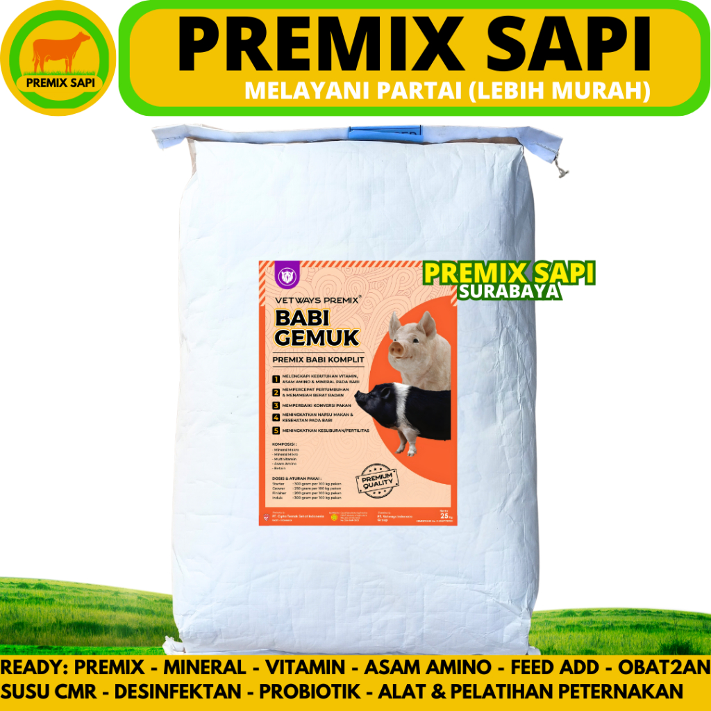 VETWAYS BABI GEMUK 25 KG - Premix Babi Top Up Suplemen Vitamin Penggemuk Babi & Menambah Nafsu Makan