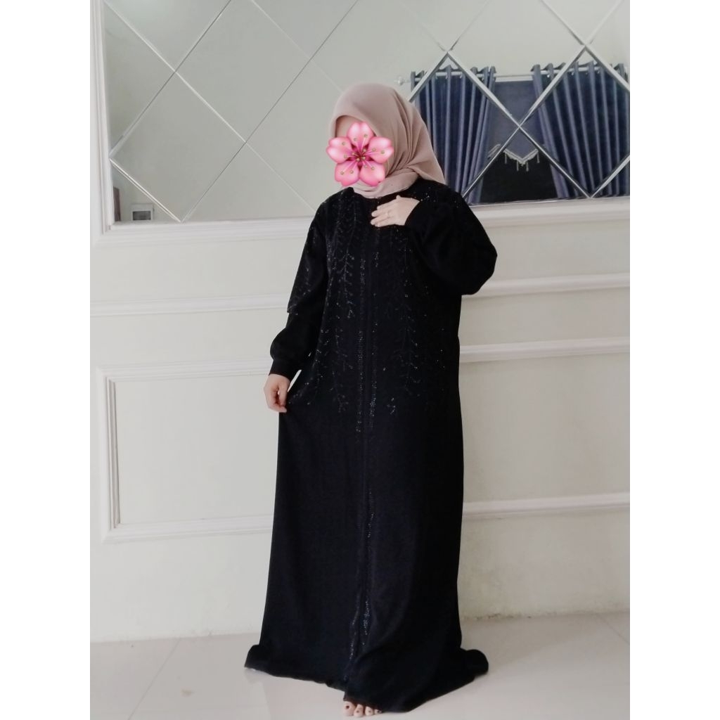 Abaya Maria Gamis Jetblack Hitam Mewah Murah Maxy Dress Dubai Pakaian Wanita Muslimah Turkey Fashion