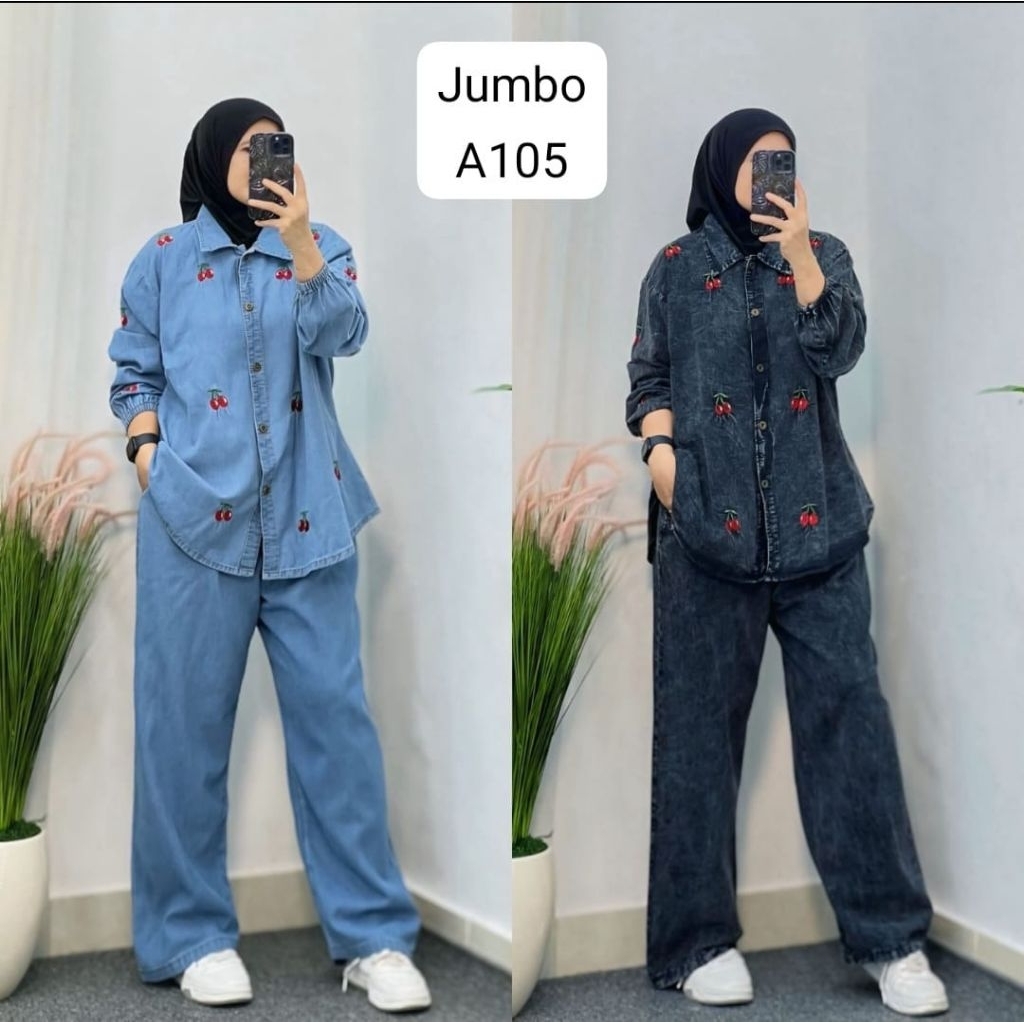 ONESET- COD ELSEN JEANS BORDIR XXL LD 120 JUMBO  KULOT WANITA,SETELAN CELANA WANITA,ATASAN JEANS BOR