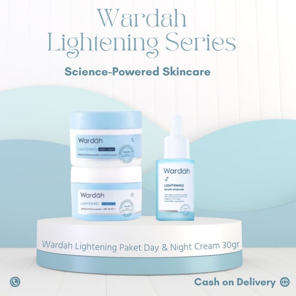 Paket Hemat 3in1 WARDAH LIGHTENING Day Cream dan Night Cream + Serum Ampoule 30ml - Glowing Boost