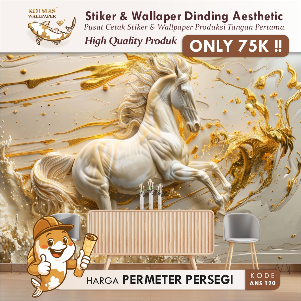 Stiker Dinding Kuda Feng Shui 3D Wallpaper Dinding Dekorasi Ruang Tamu Mewah Stiker Dinding 3D