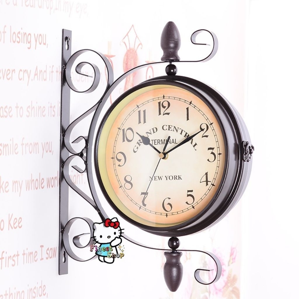 Jam Gantung Vintage Garden Wall Clock Jam Dinding Retro Outdoor Shabby 2 Sisi Classic Jam Klasik Kol