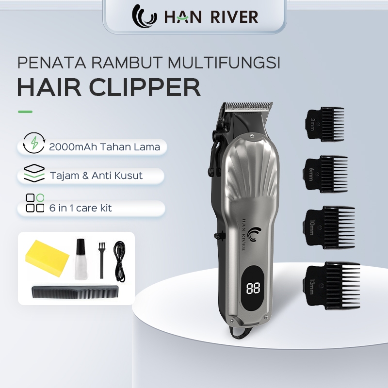 HAN RIVER Alat Cukur Kumis Dan Jenggot 6IN1 Cukur Rambut Elektrik Type-C Rambut Jenggot 2000mAh