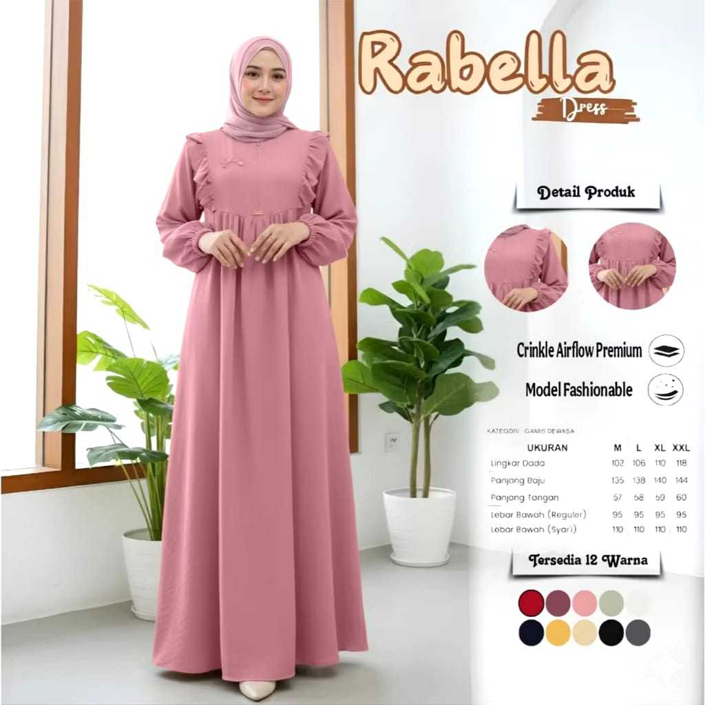 Gamis Masia Polos Bahan Crinkle Airflow Premium - Gamis Ibu Ibu Jumbo Gamis Masia Polos Bahan Crinkl