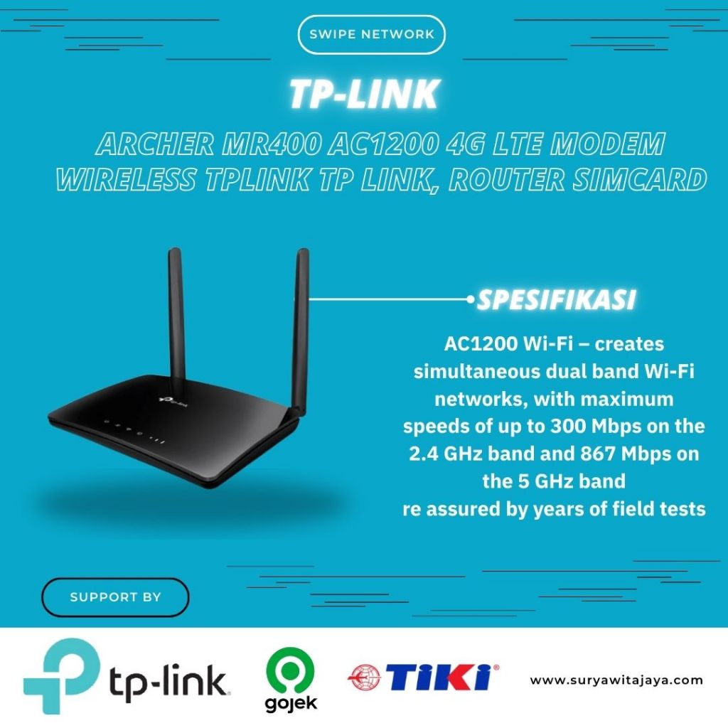 TP-Link Archer MR400 AC1200 4G LTE Modem Wireless TPLINK TP LINK, Router SimCard