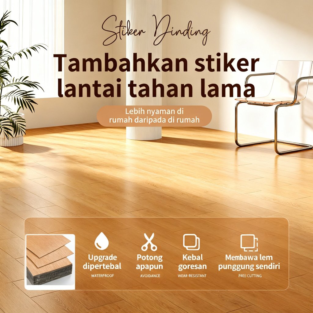 Karpet Lantai Vinyl Motif Kayu Premium 15m x 45cm Anti Air Mudah Dipasang
