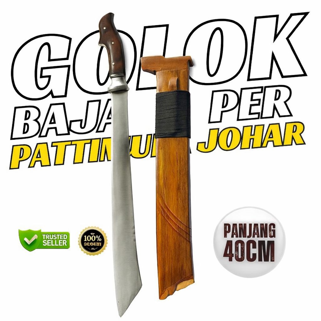 Golok Kebun Baja Per Johar | Bilah 40cm Tebal 4mm | Tajam Kuat Siap Tebas