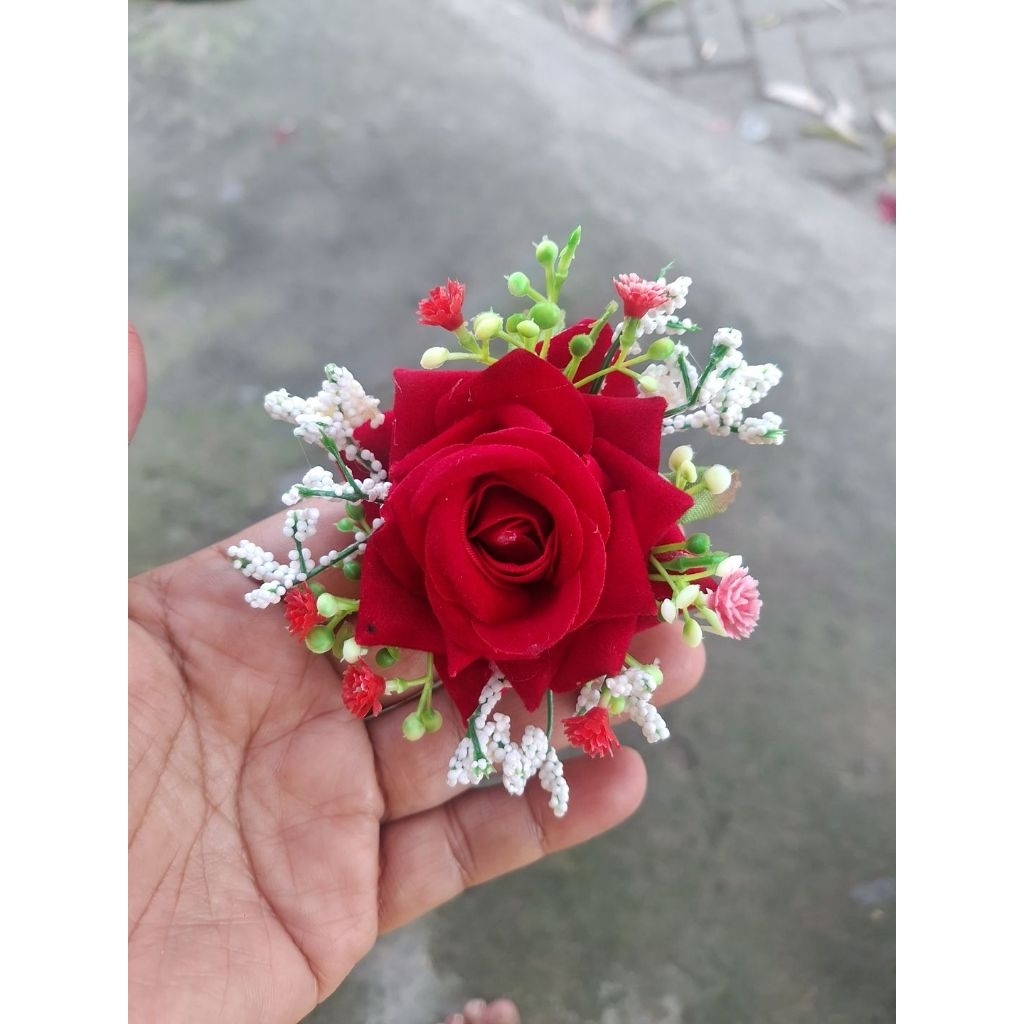 Aksesoris Sanggul Tusuk Konde Hair Pin Bunga Mawar Bludru  Premium / Tusuk  Sanggul  Hair Pin