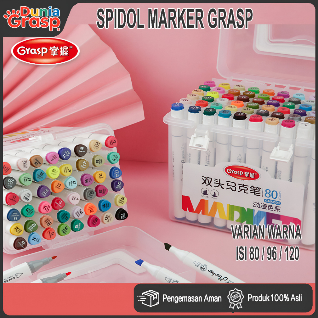 Grasp Marker Set 80/96/120 Warna - Spidol Set Marker Warna Lengkap