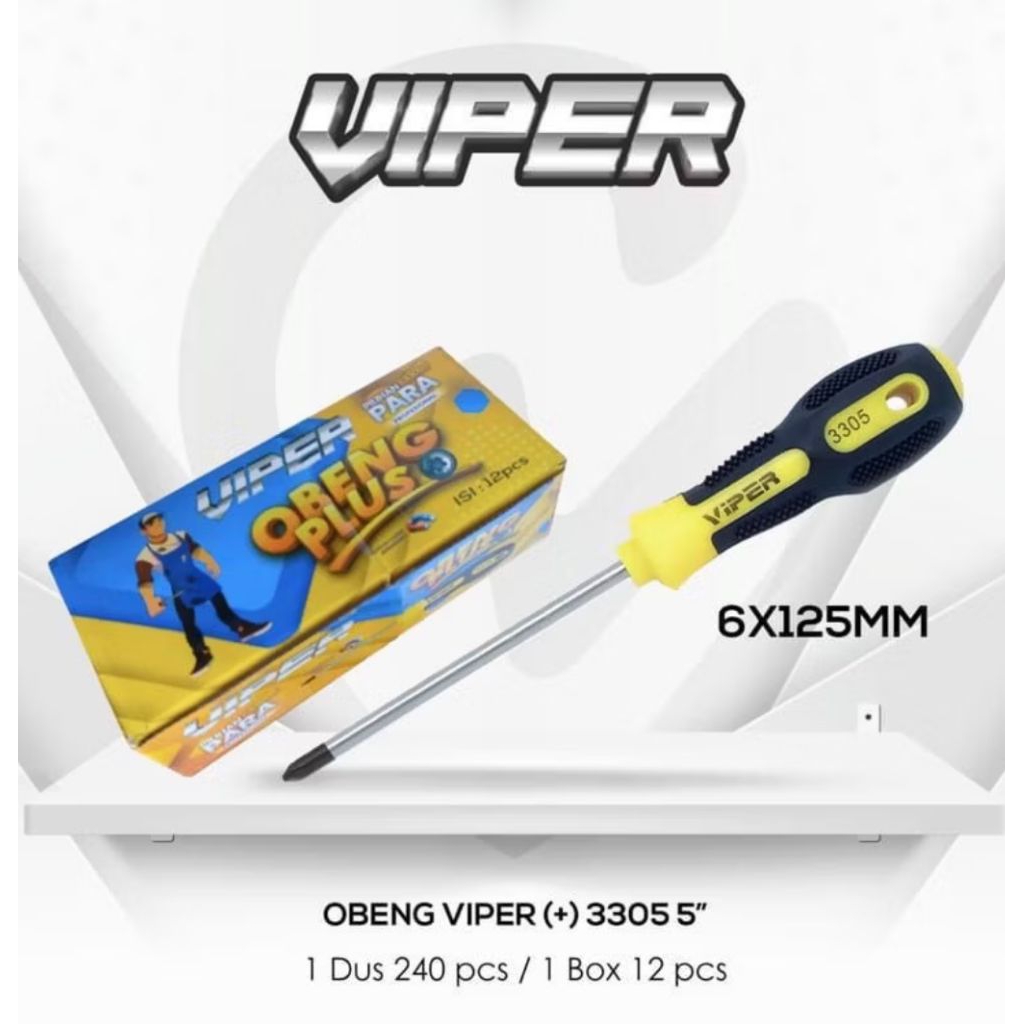 Obeng Plus Gagang Besar Panjang 5" VIPER obeng 5 inch