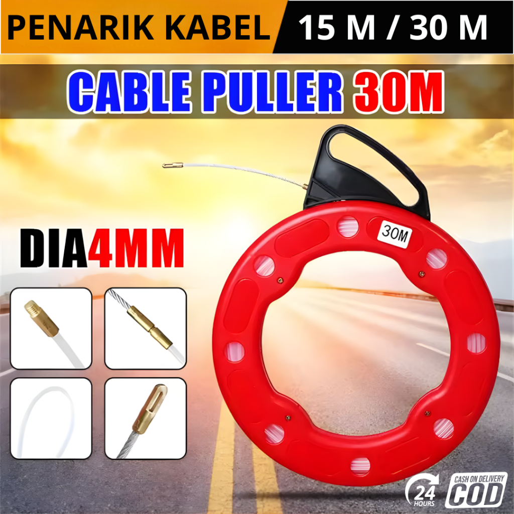 Fish Tape Penarik Kabel Gulung Nylon Cable Puller 30 Meter Fiberglass Conduit Penarik Kabel Dinding