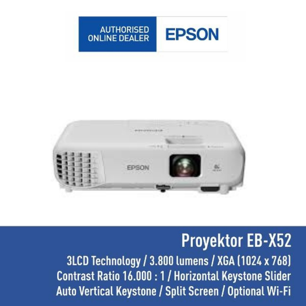 LCD Projector Epson EB X52 XGA 3LCD Projector 3,800 Lumens Optional Wireless