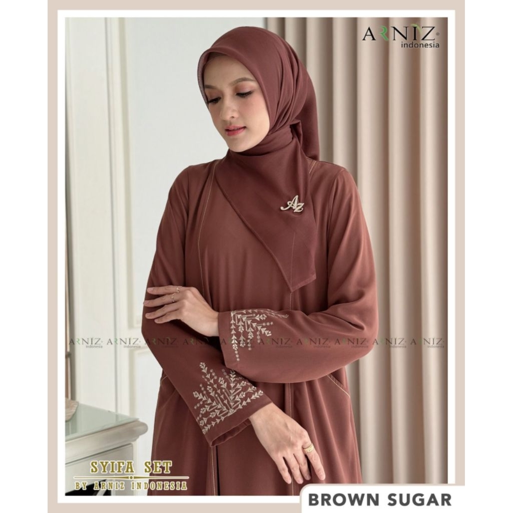 Syifa Dress Set Jilbab Paris Bordir By Arniz Collection Terbaru