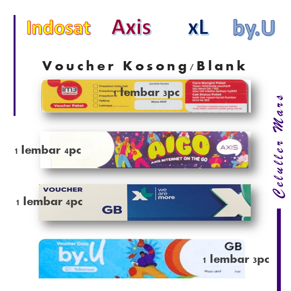Voucher Indosat Kosong Voucher Telkomsel Kosong Voucher Axis Kosong Voucher XL kosong Voucher Tri ko