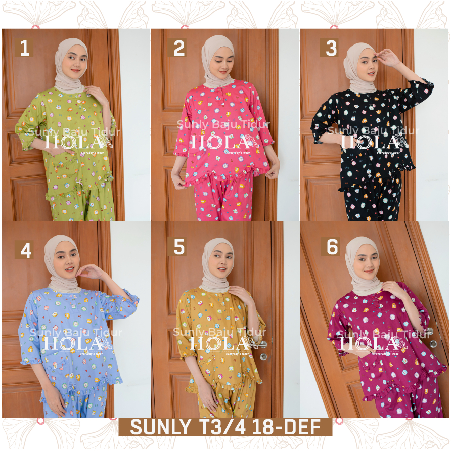 HOLA_FASH | SUNLY TANGAN 3/4 UKURAN 18, BAJU TIDUR KATUN JEPANG
