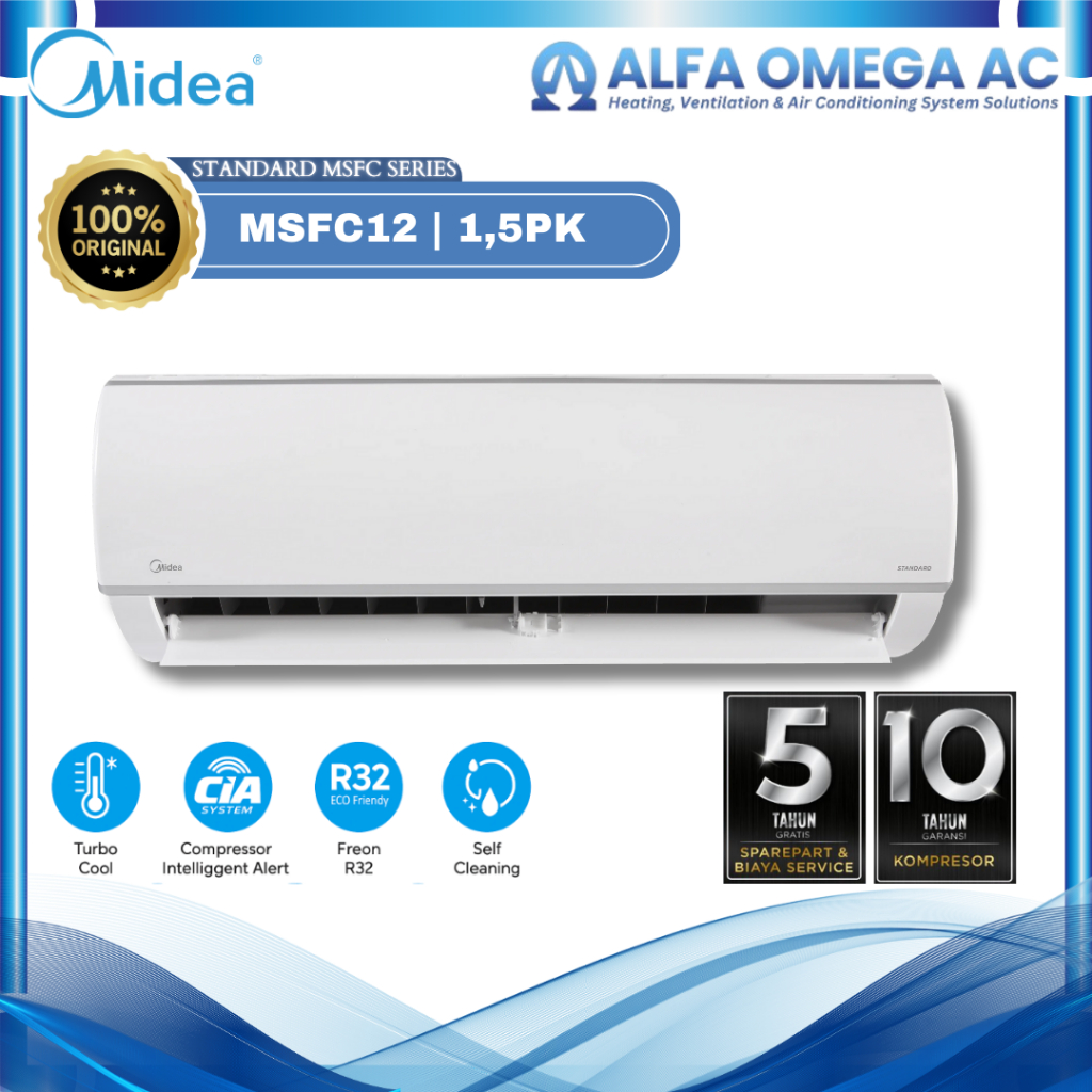 Spesifikasi Midea AC Wall Mounted Split Standard 1 1/2 PK - MSFC-12CRN2X
