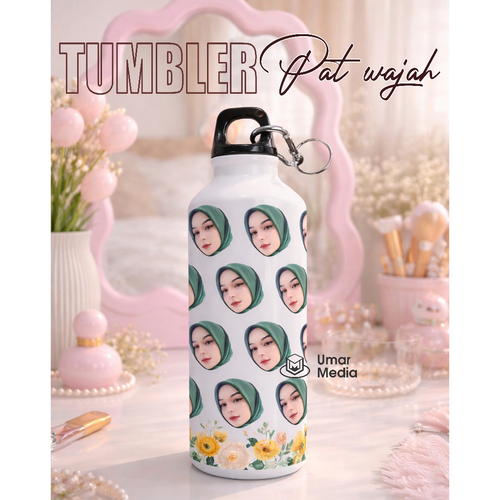 Tumbler Custom Foto Wajah 750ml Botol Minum Custom Nama & Foto