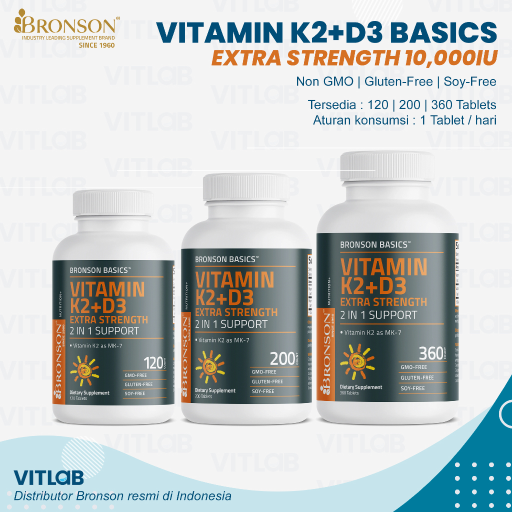 BRONSON Vitamin D3 K2 (Vitamin K2 as MK-7) BASICS 10000 IU