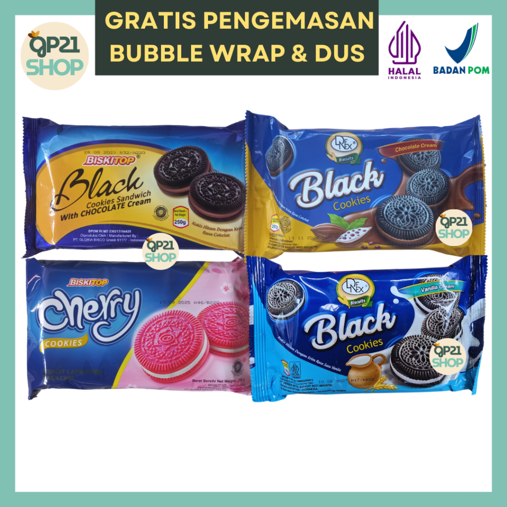 Biskitop Denex Cookies Sandwich Black Cherry Vanilla 250gr - Biskuit Cemilan