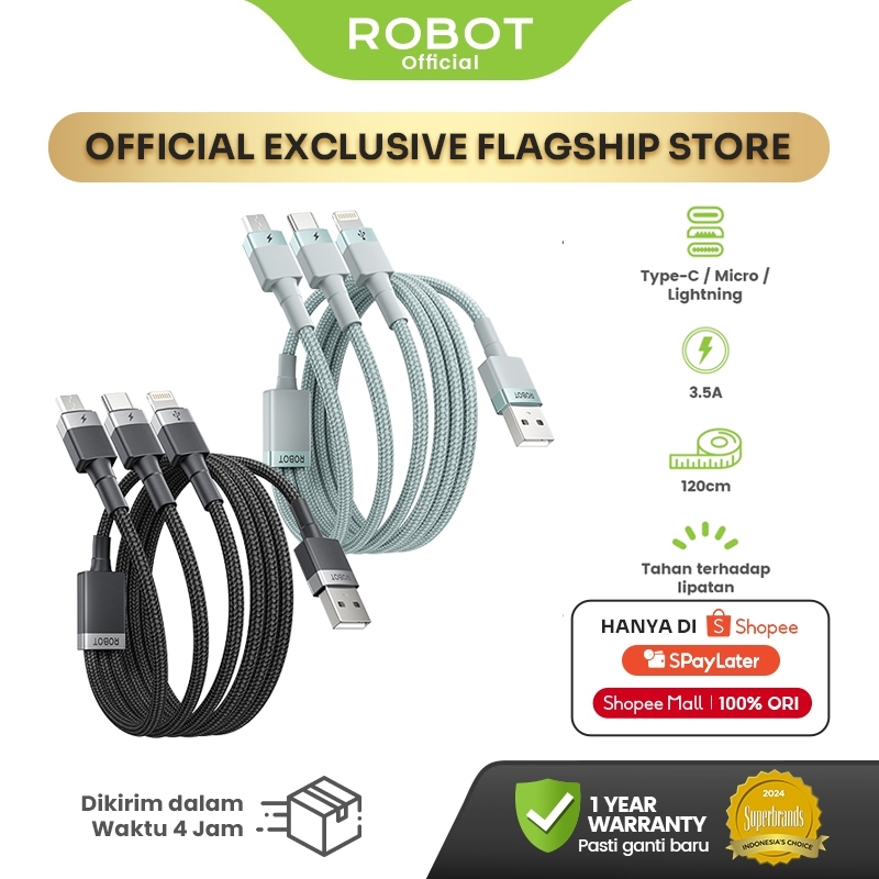 ROBOT Kabel Data 3in1 Fast Charging 3.5A Micro Lightning Type-C Kompatibel Semua Perangkat Kabel Dat