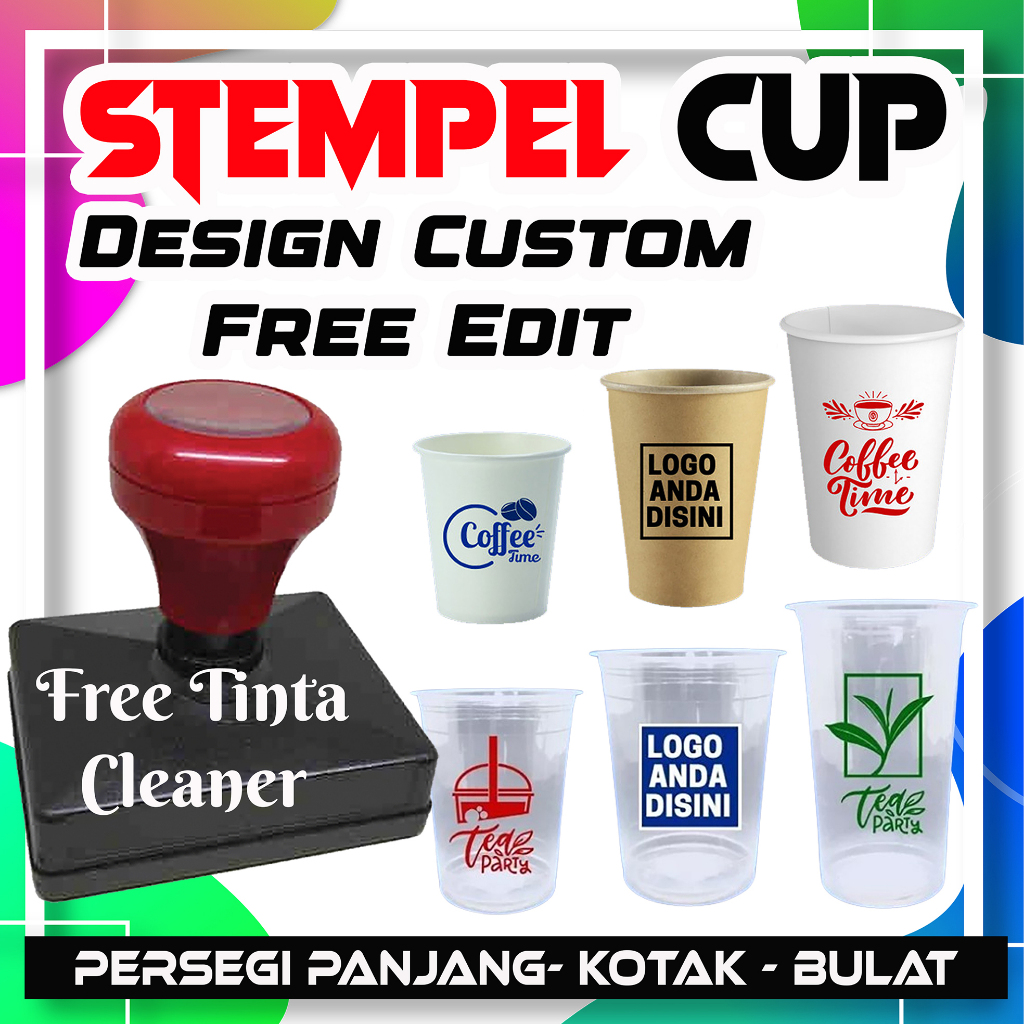Stempel Flash Plastik/Gelas Cup/Sterofoam/Mika Tinta Permanen Free Tinta
