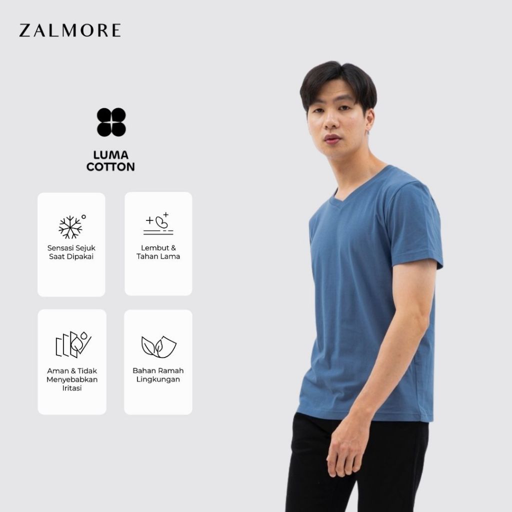 Zalmore Men Vneck T-Shirt | LUMA Cotton™ Premium - Kaos Polos Pria Lembut Sejuk Anti Nerawang
