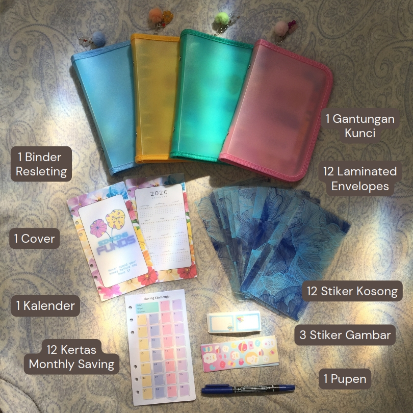 Binder Menabung Bulanan - Binder Keuangan Ukuran A6 (12 Envelopes)